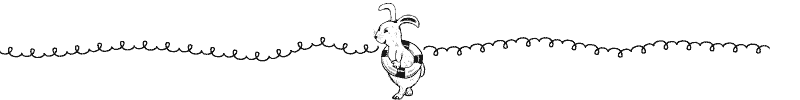 Section divider doodle of a bunny going swimming